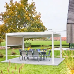 Pérgola bioclimática 3x4m de alumínio e aço com estore de 3m