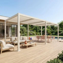 Pérgola bioclimática 3x6m em alumínio e aço com lâminas ajustáveis