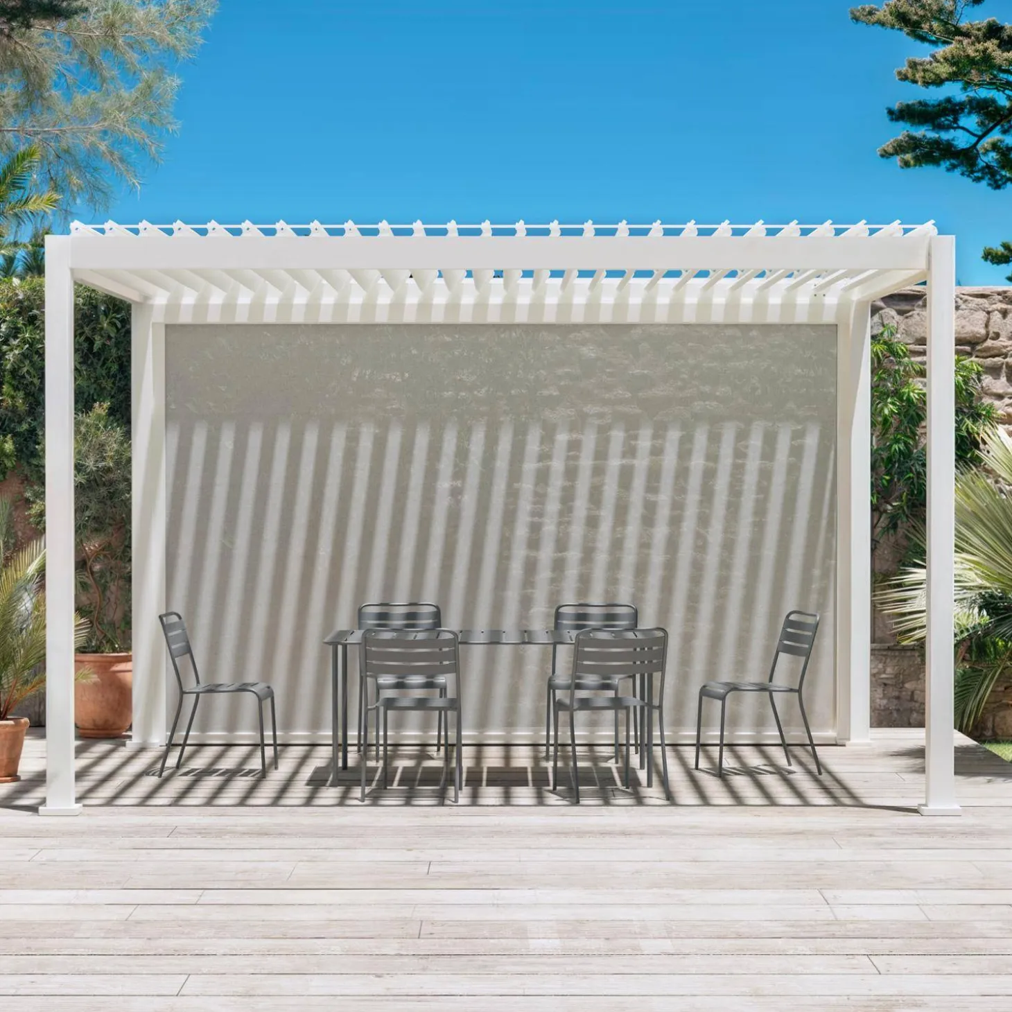 Pérgola bioclimática 3x4m + estore 4m