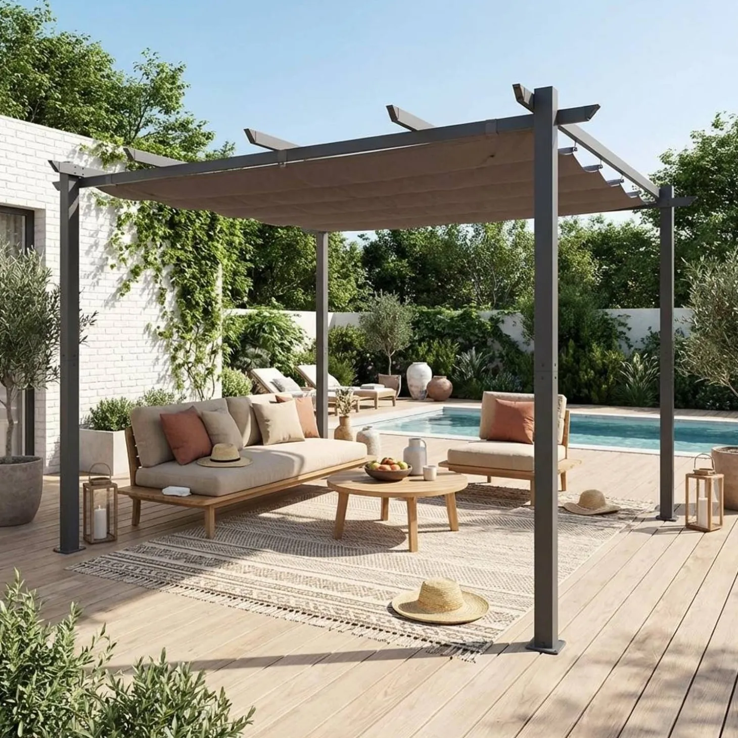 Pérgola em alumínio 3x3m com cobertura deslizante