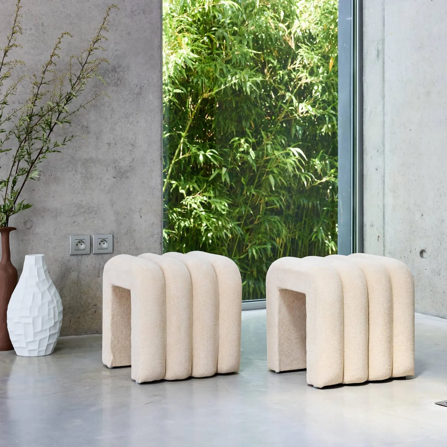 Pufe contemporâneo tecido, set de 2