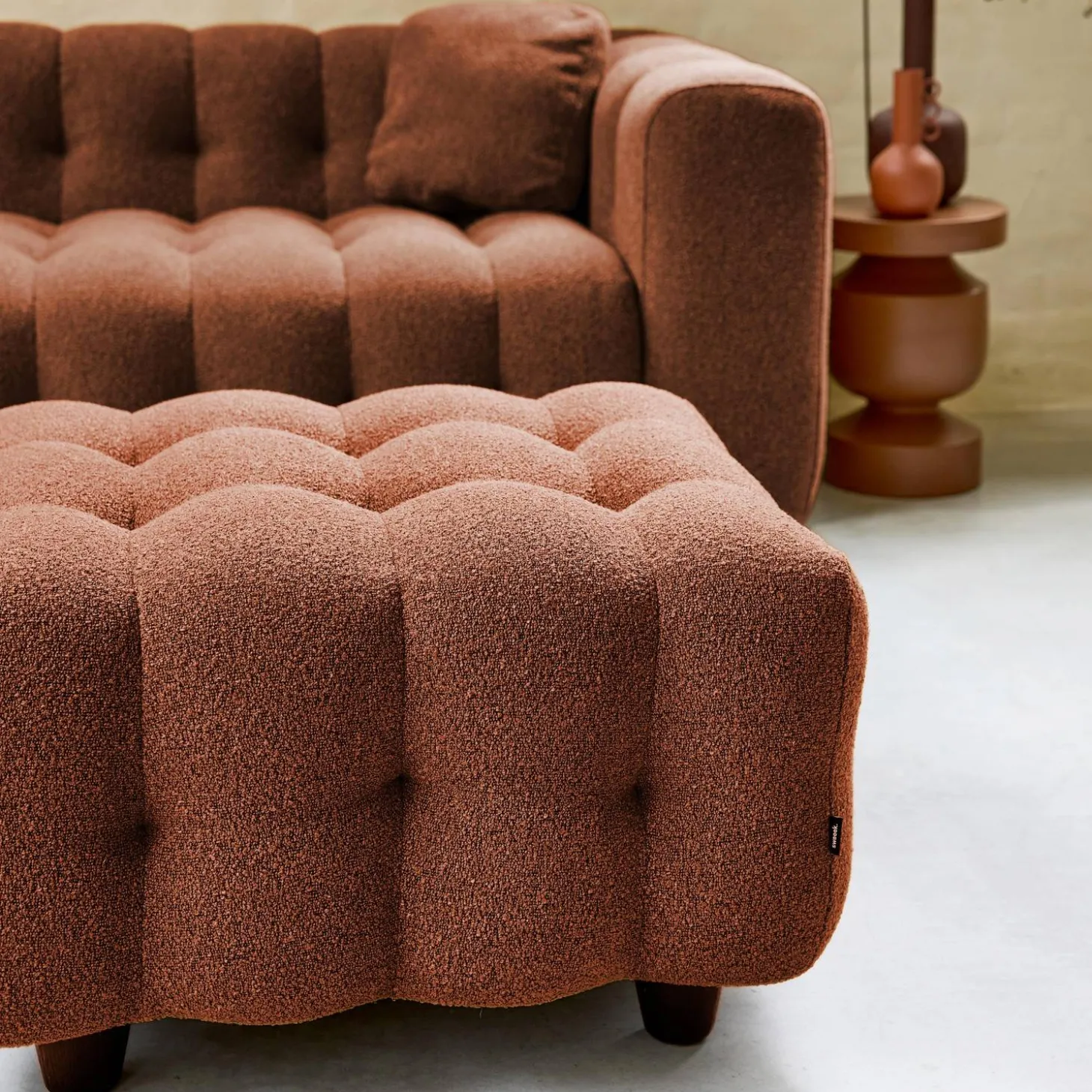 Pufe, descanso para os pés para sofá boucle texturada de 3 lugares