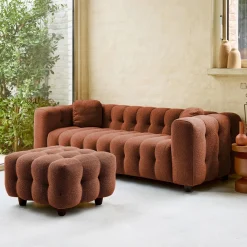 Pufe, descanso para os pés para sofá boucle texturada de 3 lugares