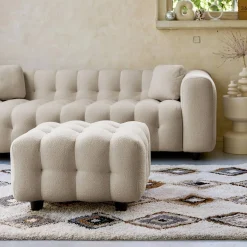 Pufe, descanso para os pés para sofá boucle texturada de 3 lugares