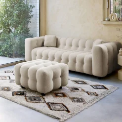 Pufe, descanso para os pés para sofá boucle texturada de 3 lugares