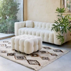 Pufe, descanso para os pés para sofá boucle texturada de 3 lugares