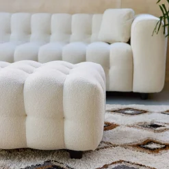 Pufe, descanso para os pés para sofá boucle texturada de 3 lugares