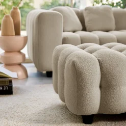 Puff para sofá textura boucle de 3 lugares