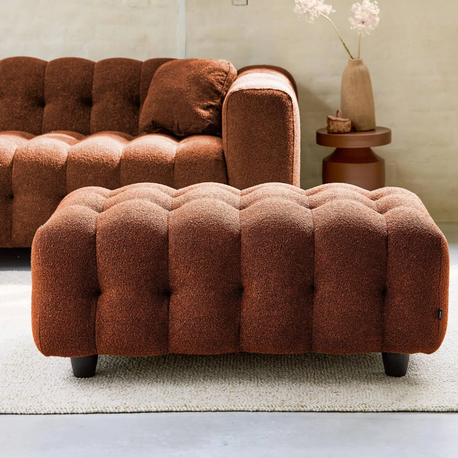 Puff para sofá textura boucle de 3 lugares