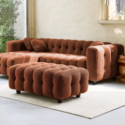 Puff para sofá textura boucle de 3 lugares