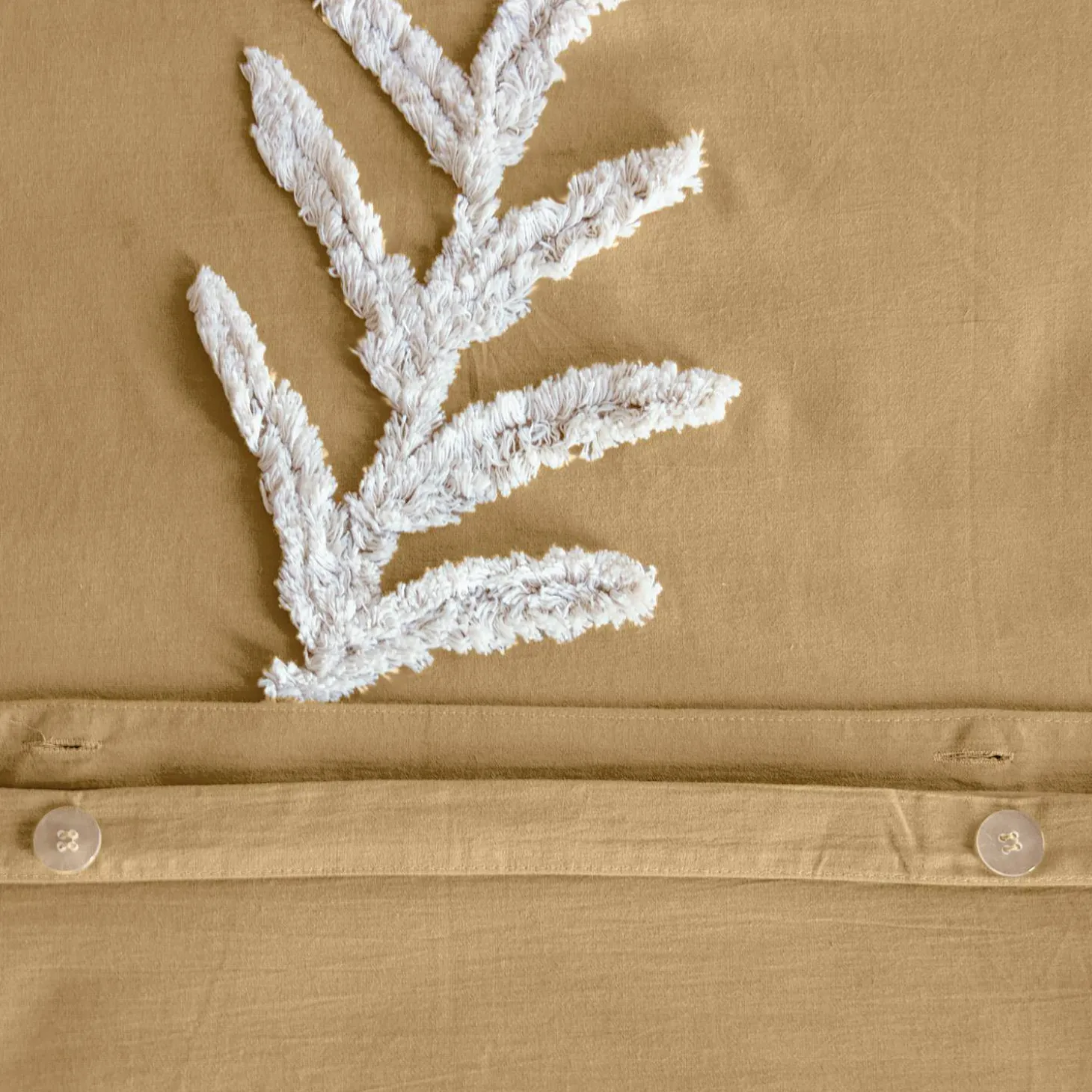 Roupa de cama de algodão lavado com motivos vegetais tuftados, 2 lugares