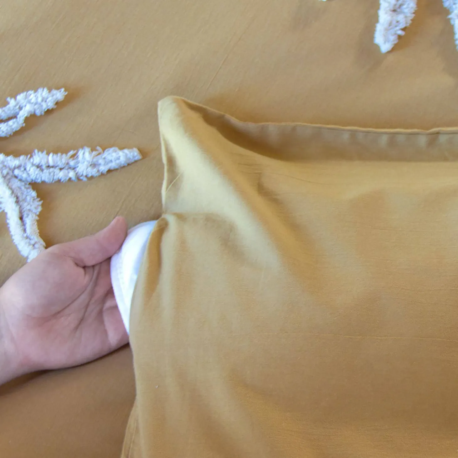 Roupa de cama de algodão lavado com motivos vegetais tuftados, 2 lugares