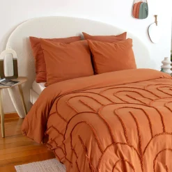 Roupa de cama de algodão lavado tufado com motivos de arcos retrô, 2 lugares