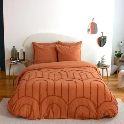 Roupa de cama de algodão lavado tufado com motivos de arcos retrô, 2 lugares