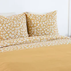 Roupa de cama de algodão reversível com estampa de leopardo amarelo, 2 lugares