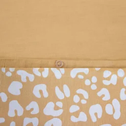 Roupa de cama de algodão reversível com estampa de leopardo amarelo, 2 lugares