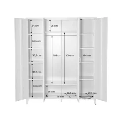 Roupeiro industrial em metal com 4 portas, 10 prateleiras e 1 cabideiro