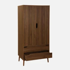 Roupeiro vintage com acabamento em madeira e 2 portas