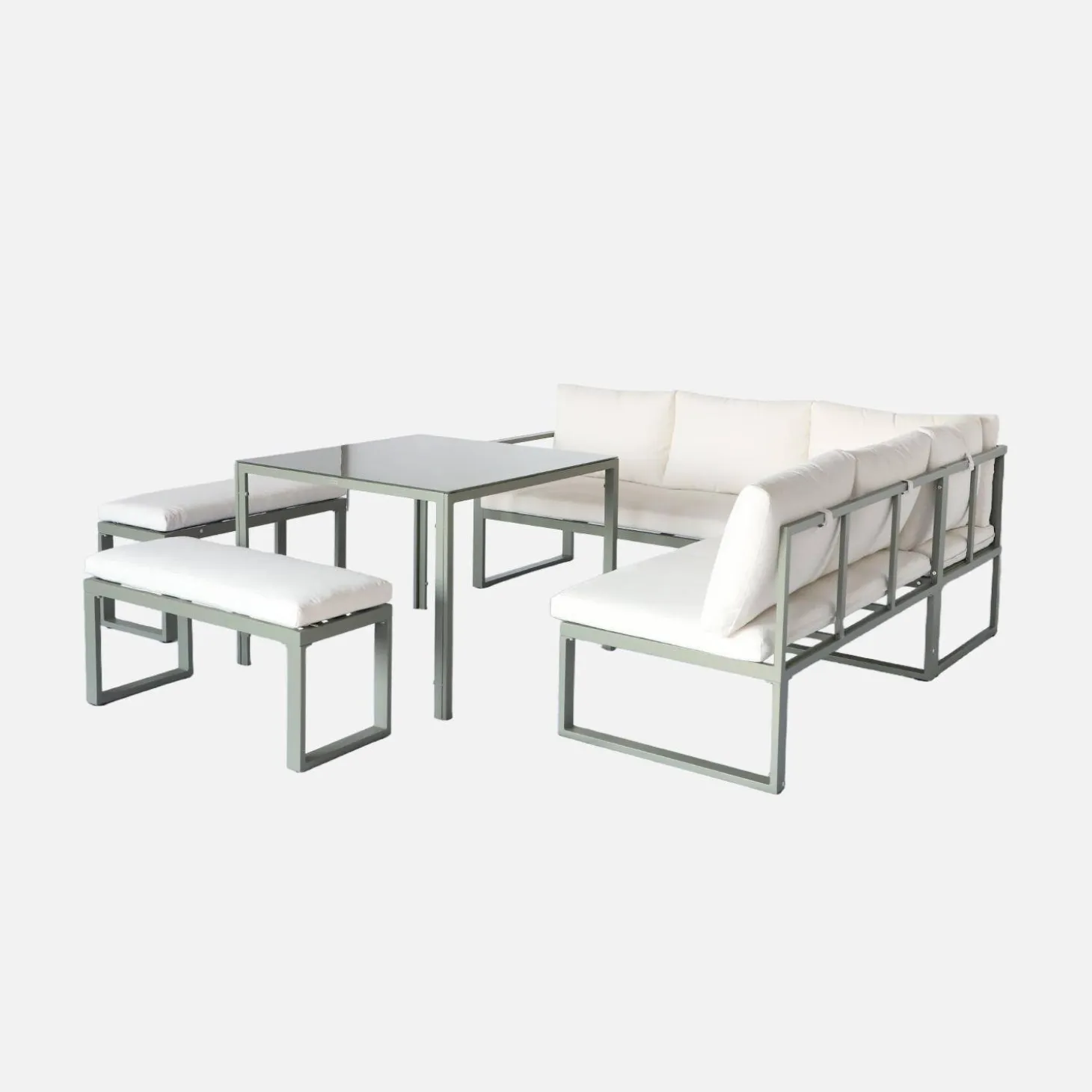 Sala de estar, mesa de jardim em alumínio, 9 lugares