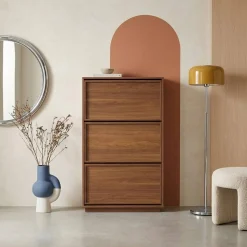 Sapateira decorativa em madeira com 3 portas basculantes