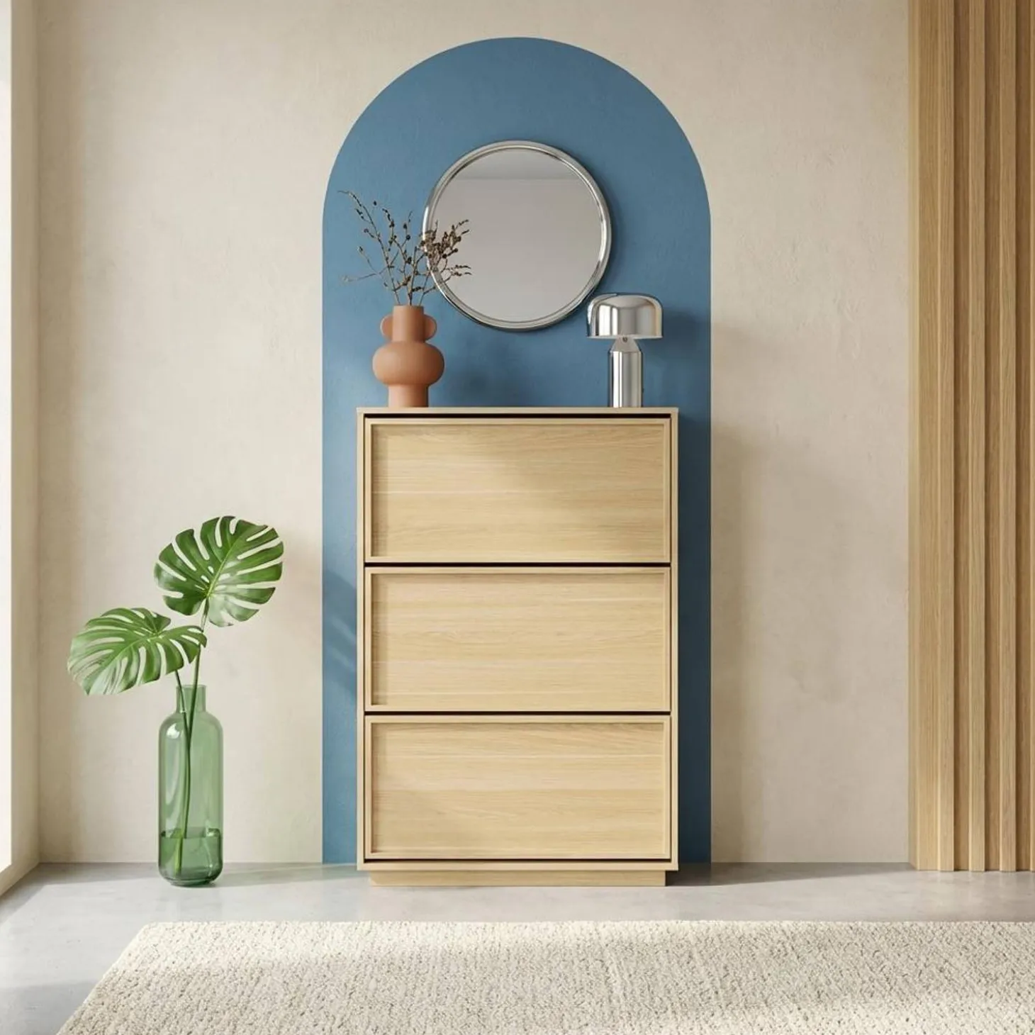 Sapateira decorativa em madeira com 3 portas basculantes