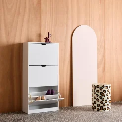 Sapateira decorativa em madeira com 3 gavetas