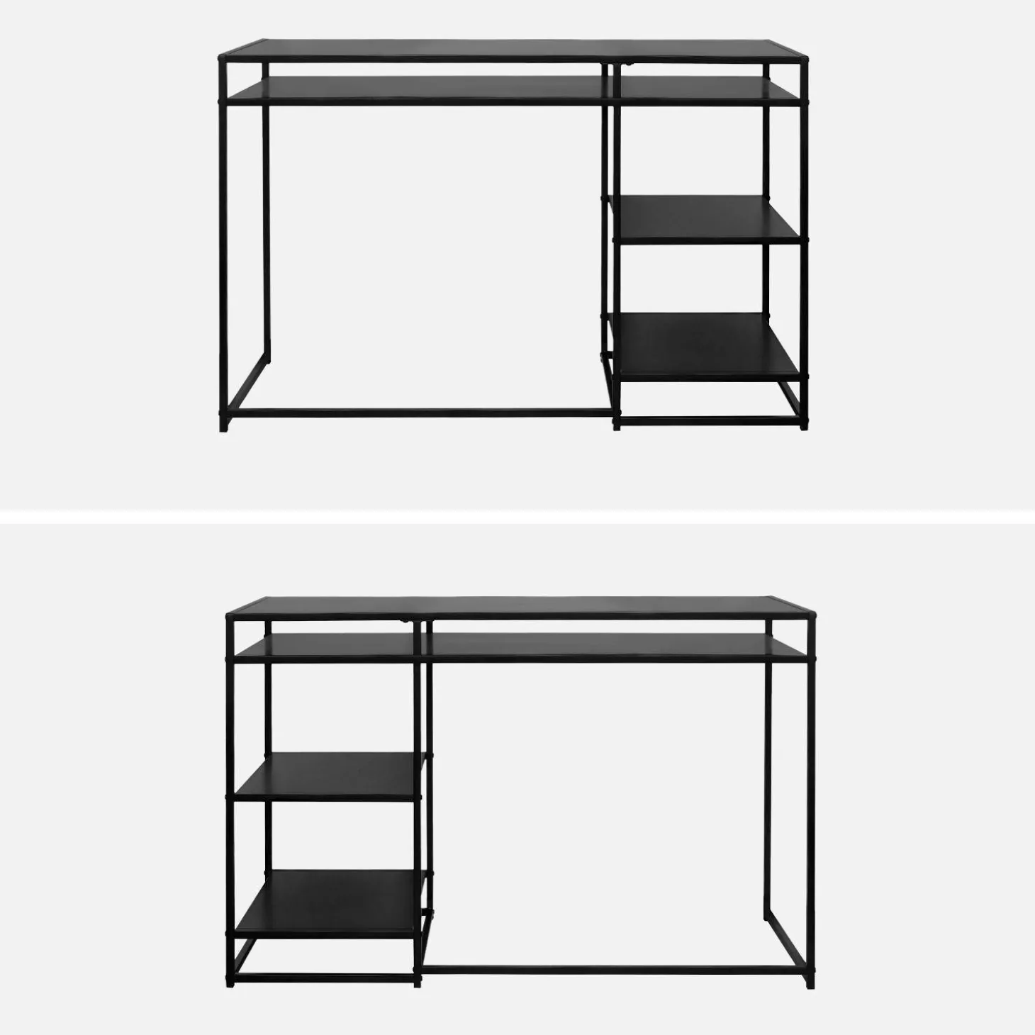Secretária de metal preto com 2 prateleiras, 120cm