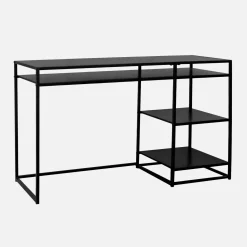 Secretária de metal preto com 2 prateleiras, 120cm