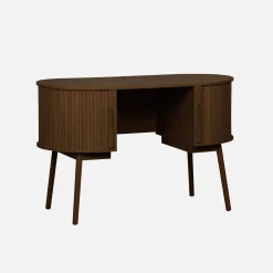 Secretária oval com efeito de madeira com 2 espaços de arrumação, 120cm
