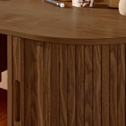 Secretária oval com efeito de madeira com 2 espaços de arrumação, 120cm