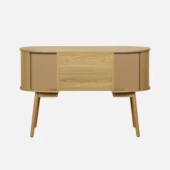 Secretária oval com efeito de madeira com 2 espaços de arrumação, 120cm