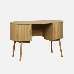 Secretária oval com efeito de madeira com 2 espaços de arrumação, 120cm