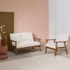 Sofá banco de 2 lugares + poltrona em tecido bouclé