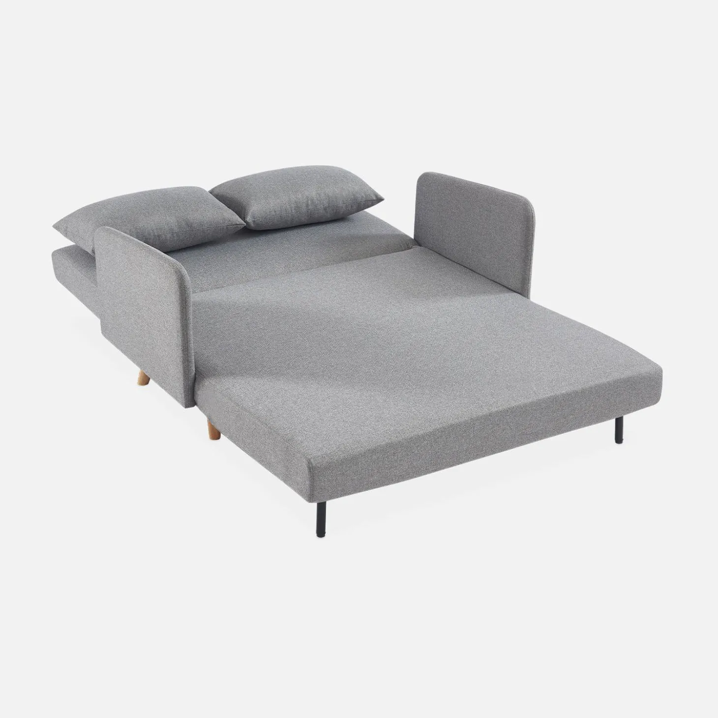 Sofá-cama com pés em madeira, 2 lugares