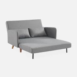 Sofá-cama com pés em madeira, 2 lugares