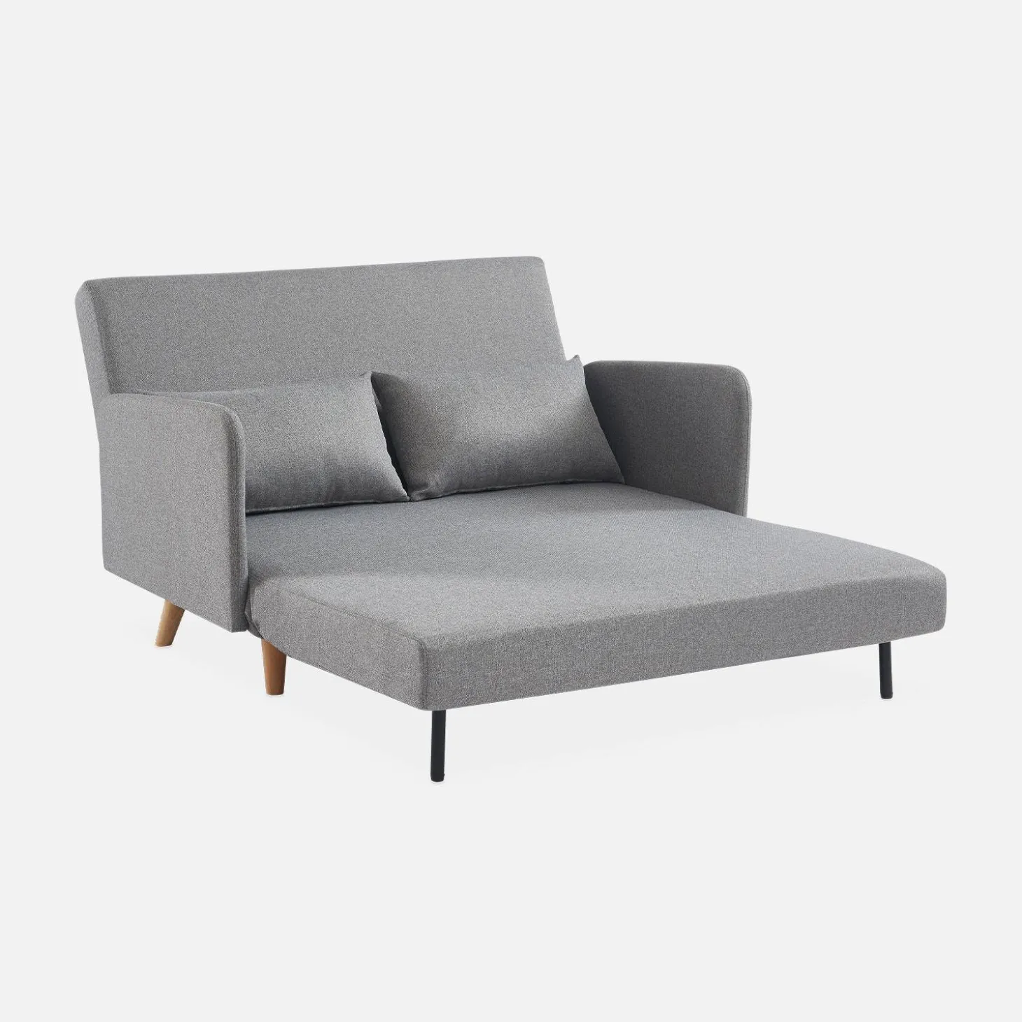 Sofá-cama com pés em madeira, 2 lugares