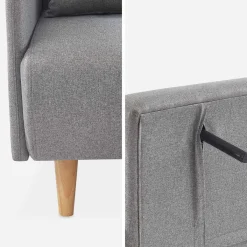 Sofá-cama com pés em madeira, 2 lugares