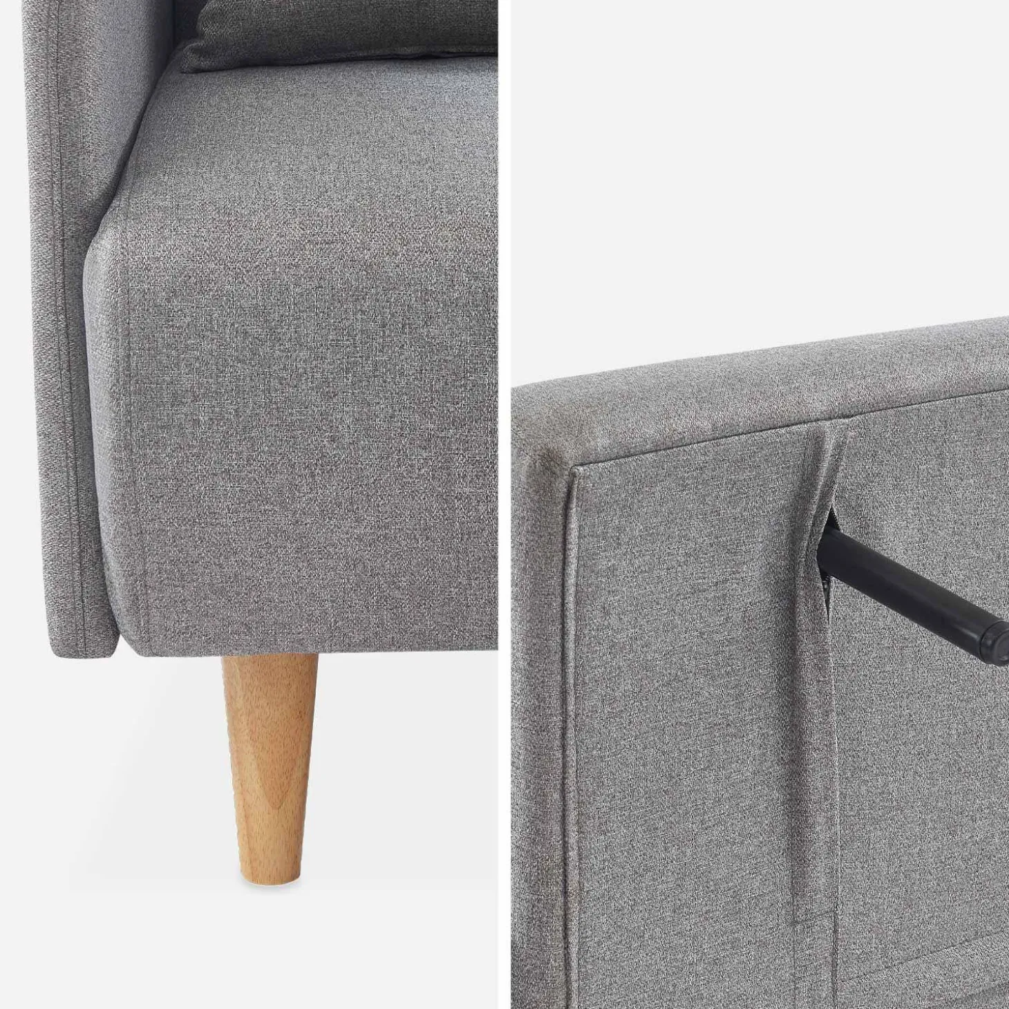 Sofá-cama com pés em madeira, 2 lugares