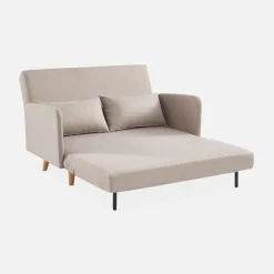 Sofá-cama com pés em madeira, 2 lugares