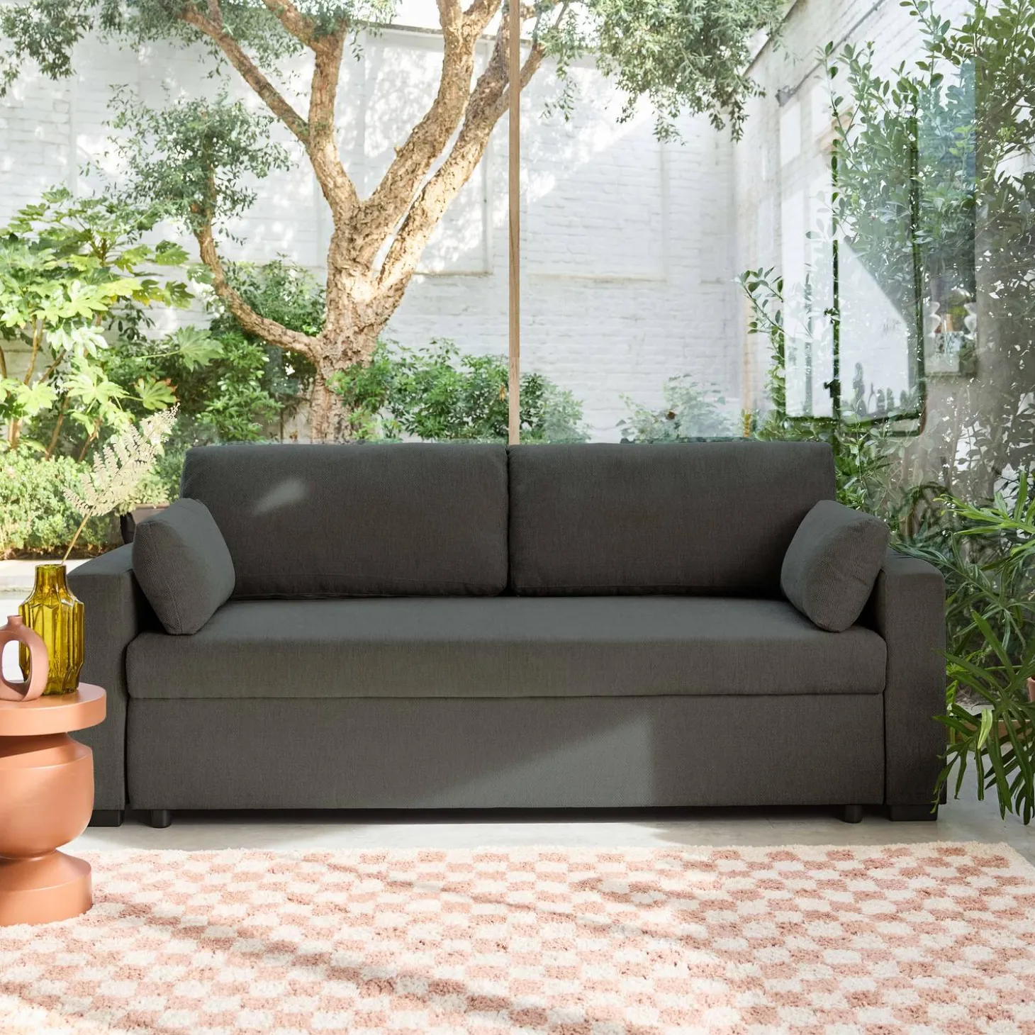 Sofá-cama conversível em tecido, 3 lugares
