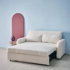 Sofá-cama conversível em tecido bouclé, 2 lugares
