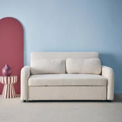 Sofá-cama conversível em tecido bouclé, 2 lugares