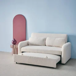 Sofá-cama conversível em tecido bouclé, 2 lugares