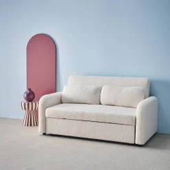 Sofá-cama conversível em tecido bouclé, 2 lugares