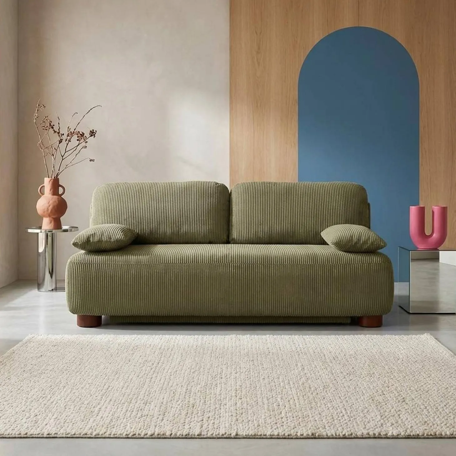 Sofá-cama conversível em veludo canelado, 3 lugares
