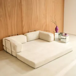 Sofá-cama conversível em veludo canelado com estrutura cromada, 3 lugares