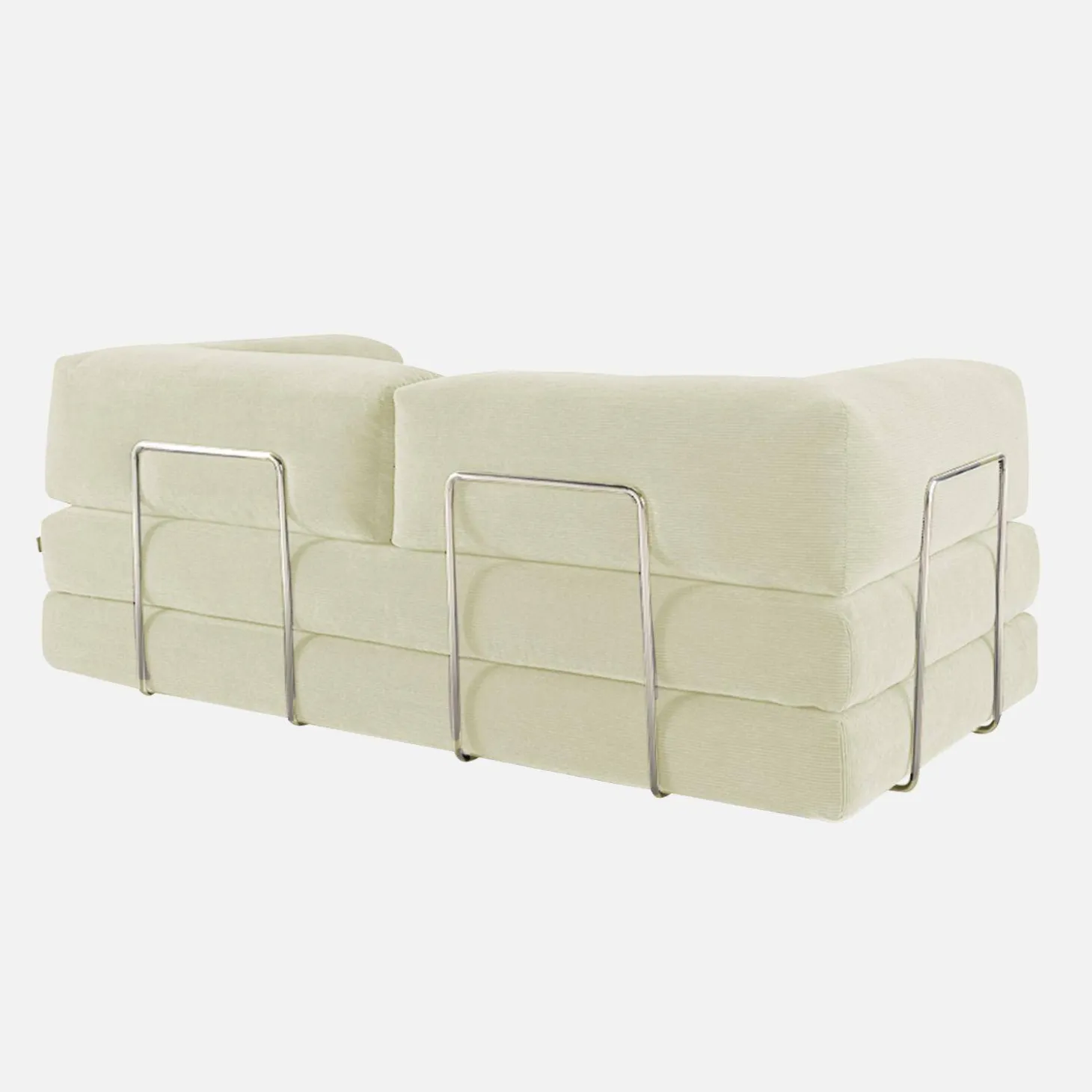 Sofá-cama conversível em veludo canelado com estrutura cromada, 3 lugares