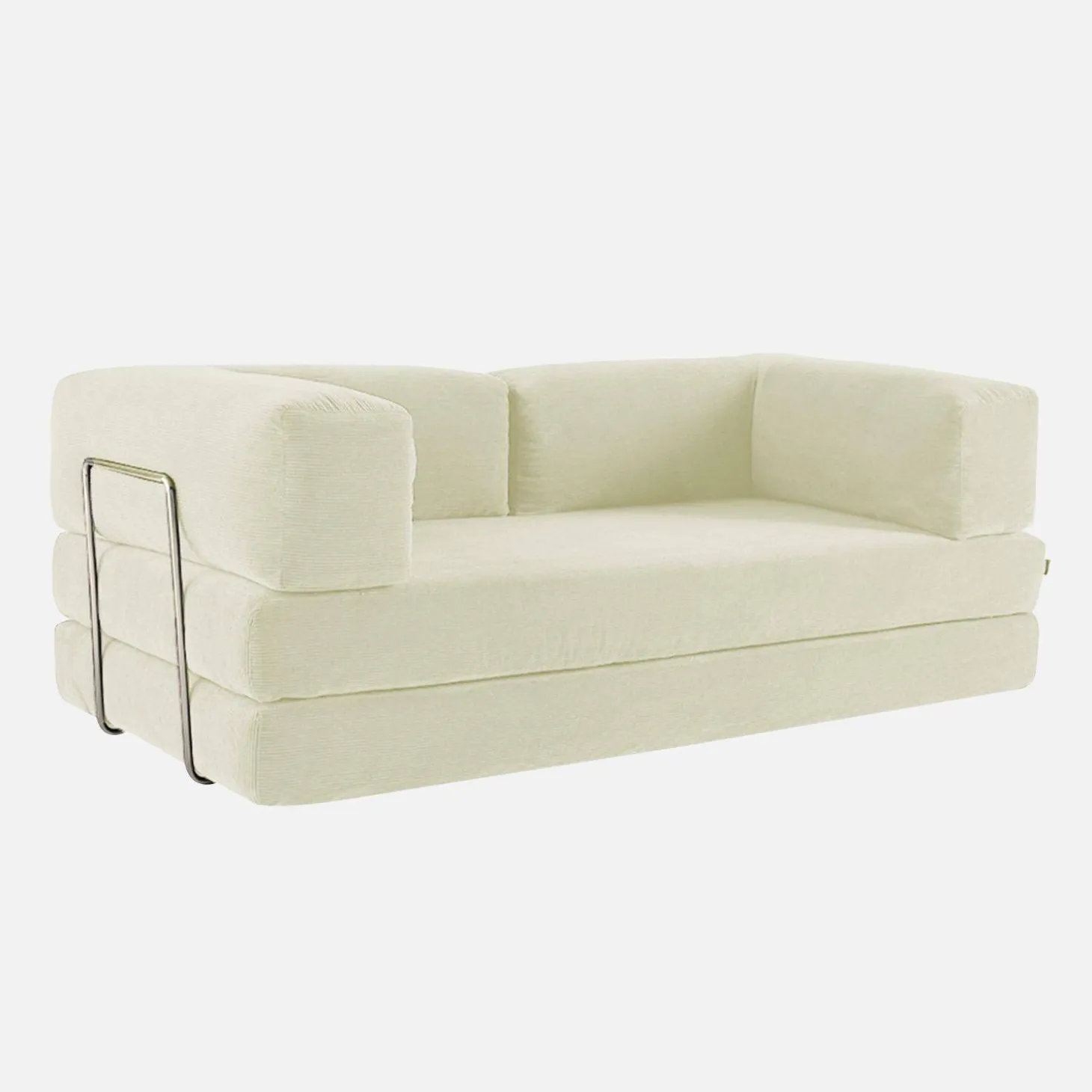 Sofá-cama conversível em veludo canelado com estrutura cromada, 3 lugares