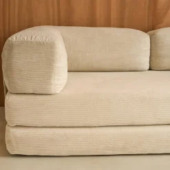 Sofá-cama conversível em veludo canelado com estrutura cromada, 3 lugares