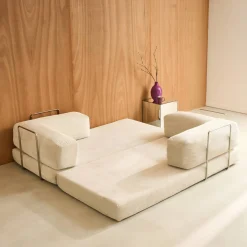 Sofá-cama conversível em veludo canelado com estrutura cromada, 3 lugares